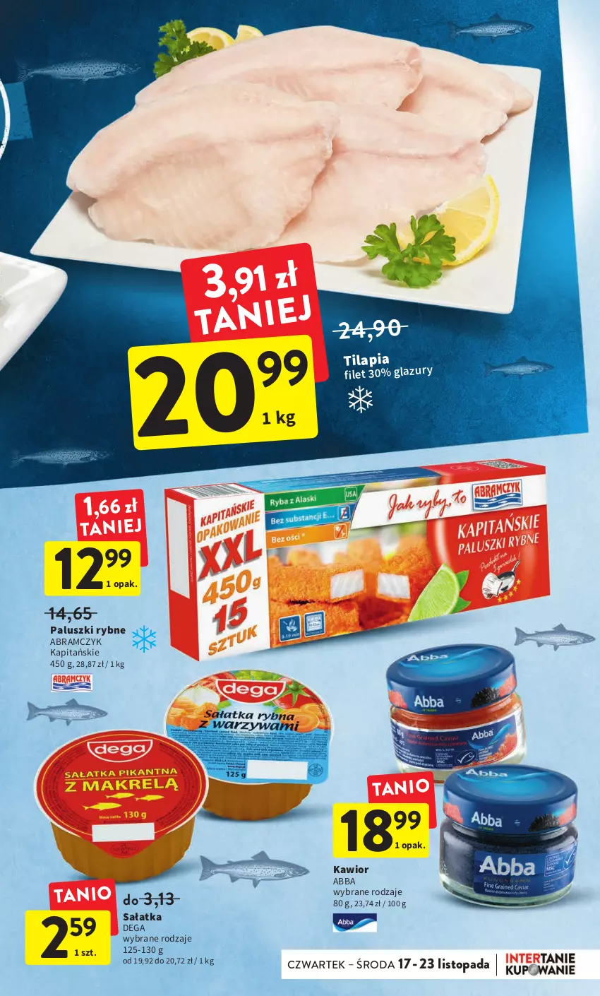 Gazetka promocyjna Intermarche - Gazetka Intermarche - ważna 17.11 do 23.11.2022 - strona 25 - produkty: Dega, Kawior, Lazur, Paluszki rybne, Sałat, Sałatka, Tilapia, Top