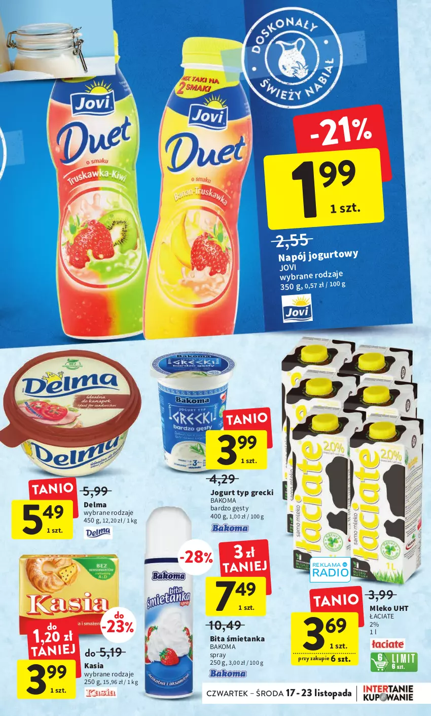 Gazetka promocyjna Intermarche - Gazetka Intermarche - ważna 17.11 do 23.11.2022 - strona 29 - produkty: Bakoma, Delma, Jogurt, Kasia, Mleko, Napój, Napój jogurtowy, Top