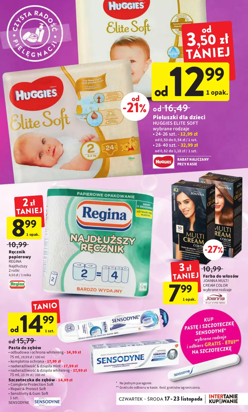 Gazetka promocyjna Intermarche - Gazetka Intermarche - ważna 17.11 do 23.11.2022 - strona 37 - produkty: Dzieci, Fa, Farba do włosów, Gin, Gra, Huggies, Joanna, Papier, Pasta do zębów, Ręcznik, Rolki, Sensodyne, Szczoteczka, Szczoteczka do zębów, Top