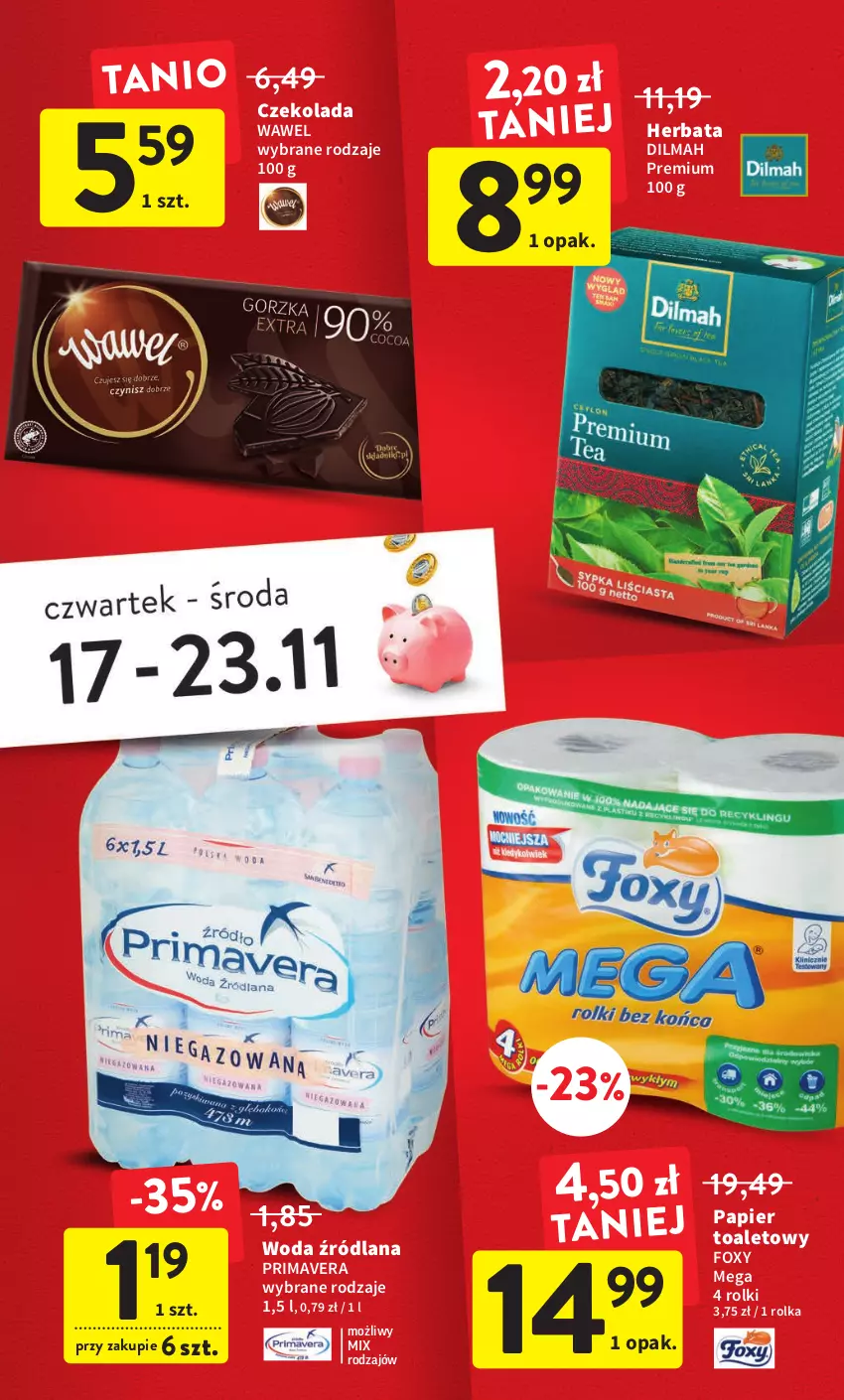 Gazetka promocyjna Intermarche - Gazetka Intermarche - ważna 17.11 do 23.11.2022 - strona 7 - produkty: Czekolada, Dilmah, Foxy, Herbata, LANA, Papier, Papier toaletowy, Prima, Primavera, Rolki, Wawel, Woda