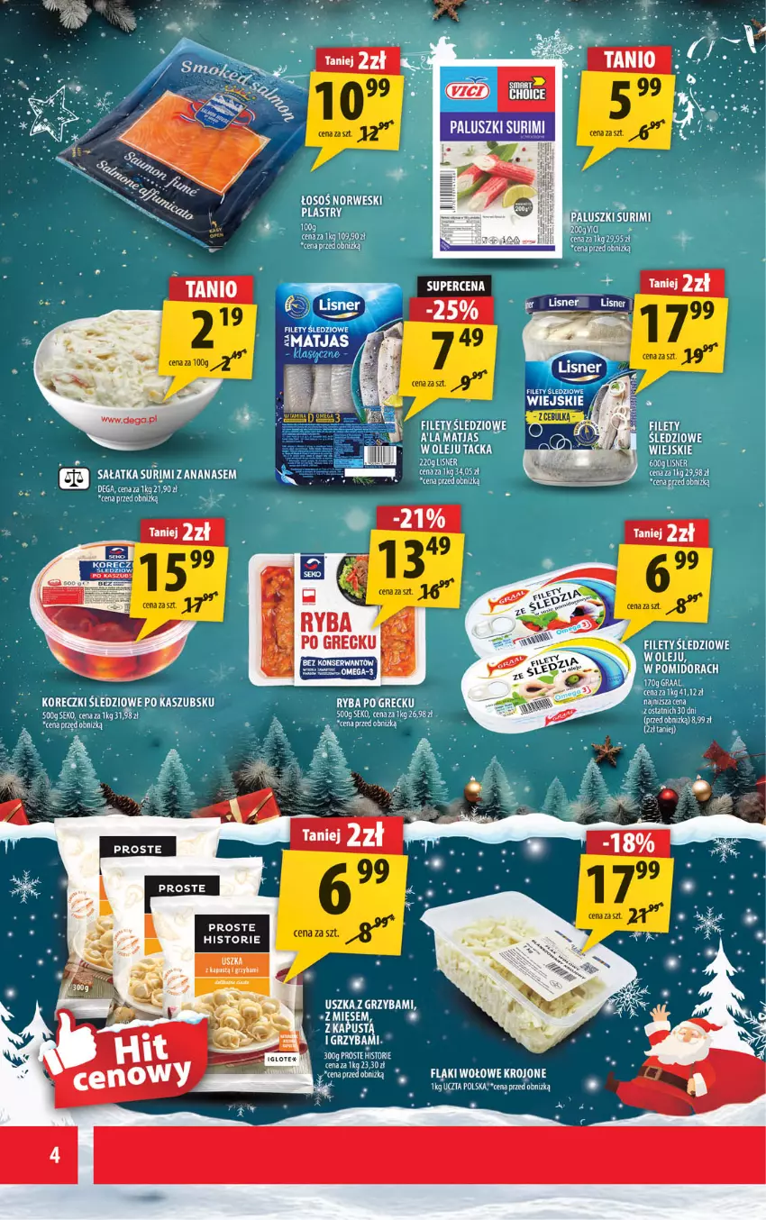 Gazetka promocyjna Arhelan - Gazetka - ważna 15.12 do 28.12.2025 - strona 4 - produkty: Flaki, Flaki wołowe, Gra, Graal, Lisner, Matjas, Olej, Ryba, Ryba po grecku, SEKO, Ser, Surimi