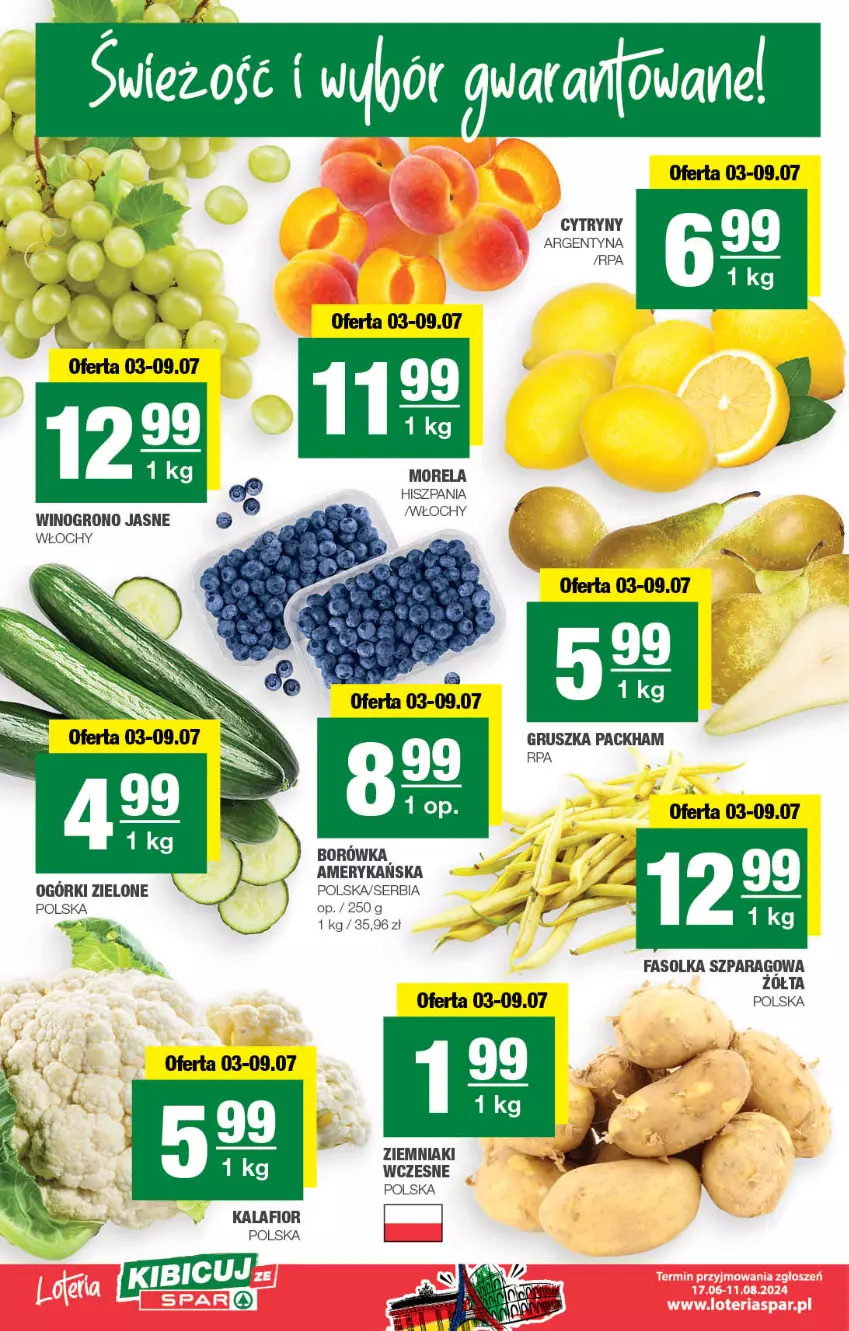 Gazetka promocyjna Spar - Spar - ważna 30.06 do 10.07.2024 - strona 2 - produkty: Borówka, Cytryny, Fa, Kalafior, Morela, Ser, Wino, Ziemniaki