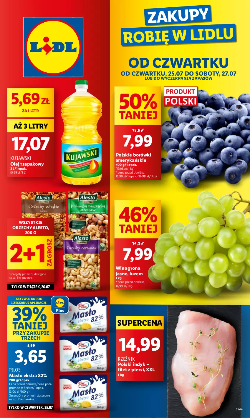 Gazetka promocyjna Lidl - GAZETKA - ważna 25.07 do 27.07.2024 - strona 1 - produkty: Kujawski, Masło, Olej, Olej rzepakowy, Pilos, Wino, Winogrona