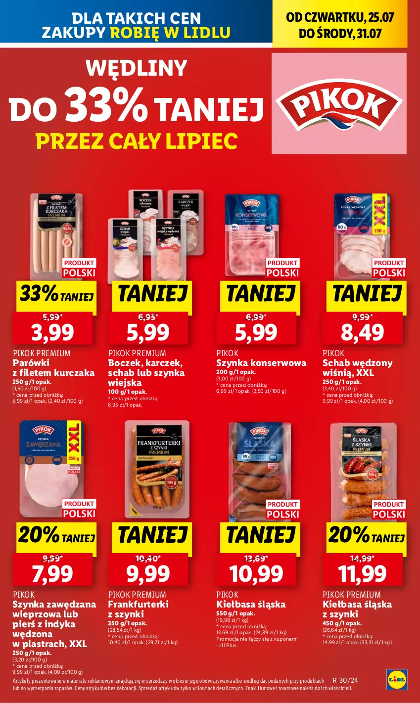 Gazetka promocyjna Lidl - GAZETKA - ważna 25.07 do 27.07.2024 - strona 27 - produkty: Boczek, Frankfurterki, Kiełbasa, Kiełbasa śląska, Kurczak, Parówki, Piec, PIKOK, Ser, Szynka, Szynka konserwowa