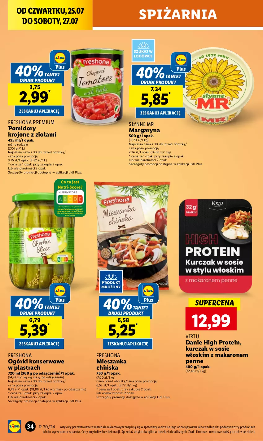 Gazetka promocyjna Lidl - GAZETKA - ważna 25.07 do 27.07.2024 - strona 40 - produkty: Kurczak, Makaron, Margaryna, Ogórki konserwowe, Penne, Pomidory, Pomidory krojone, Ser, Słynne, Sos, Virtu