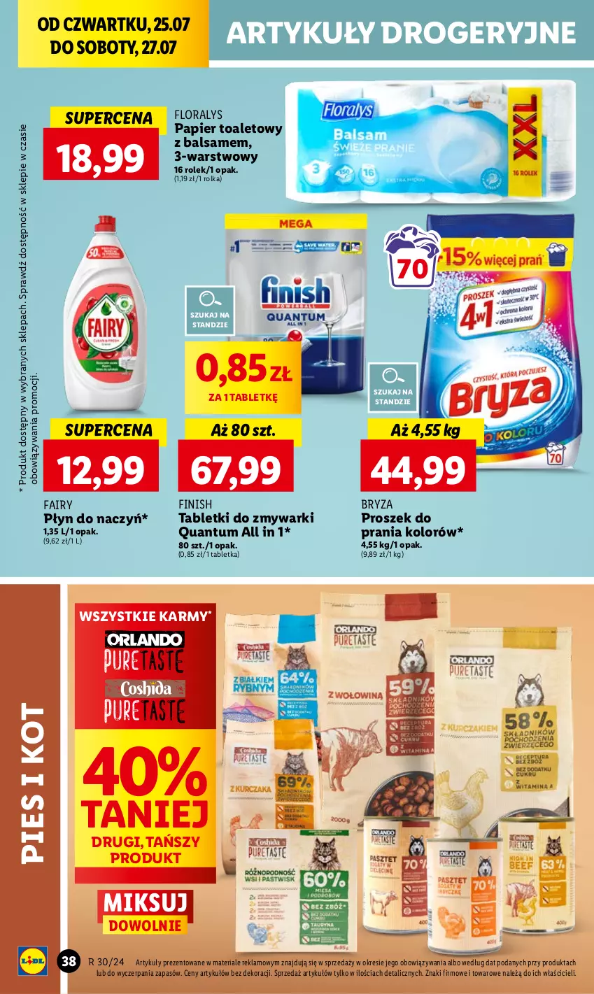 Gazetka promocyjna Lidl - GAZETKA - ważna 25.07 do 27.07.2024 - strona 46 - produkty: Bryza, Fa, Fairy, Finish, Flora, Papier, Papier toaletowy, Proszek do prania, Tablet, Tabletki do zmywarki, Zmywarki