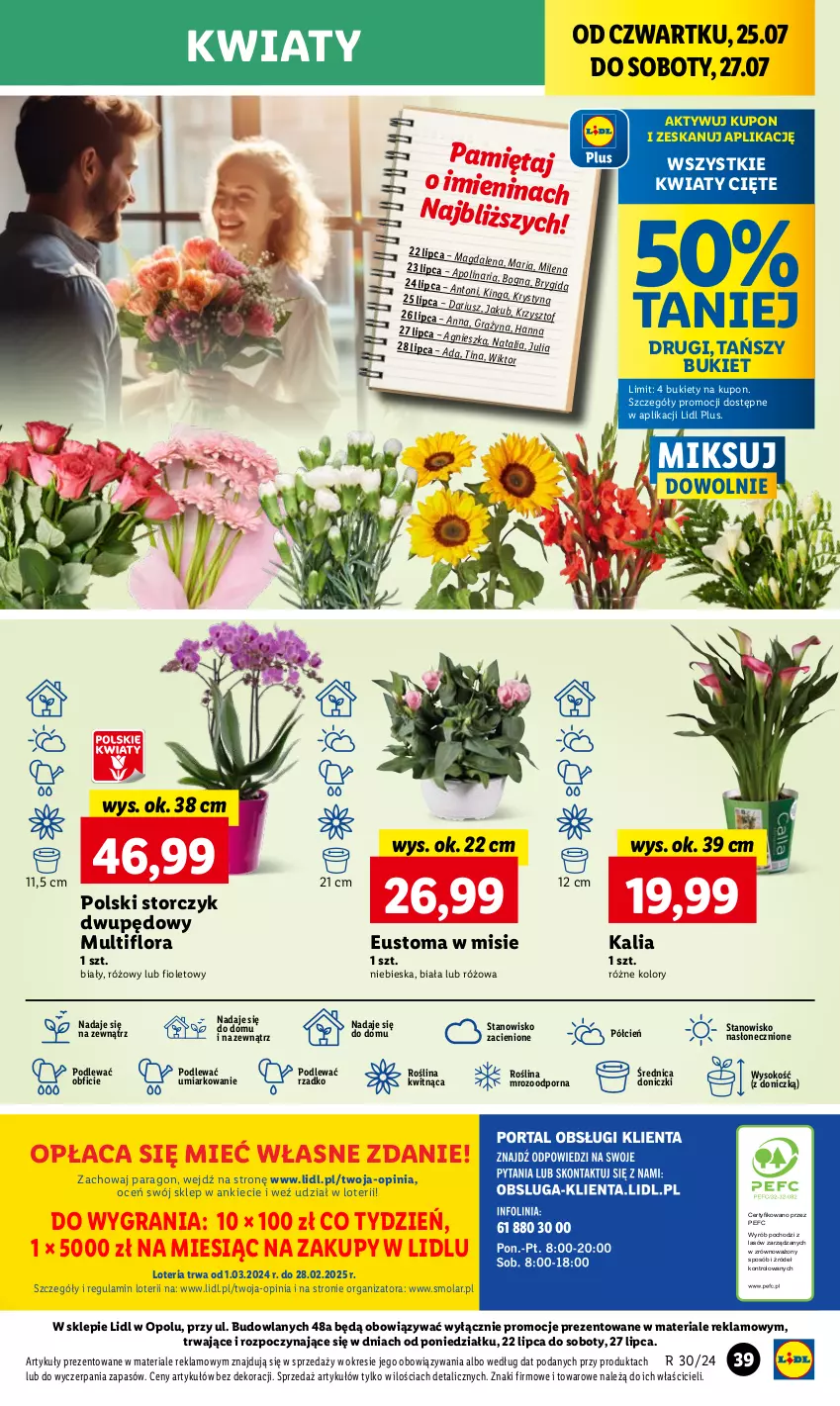 Gazetka promocyjna Lidl - GAZETKA - ważna 25.07 do 27.07.2024 - strona 48 - produkty: Bukiet, Cień, Flora, Gra, JBL, Kwiaty cięte, Mięta, Mola, O nas, Por, Sok, Storczyk