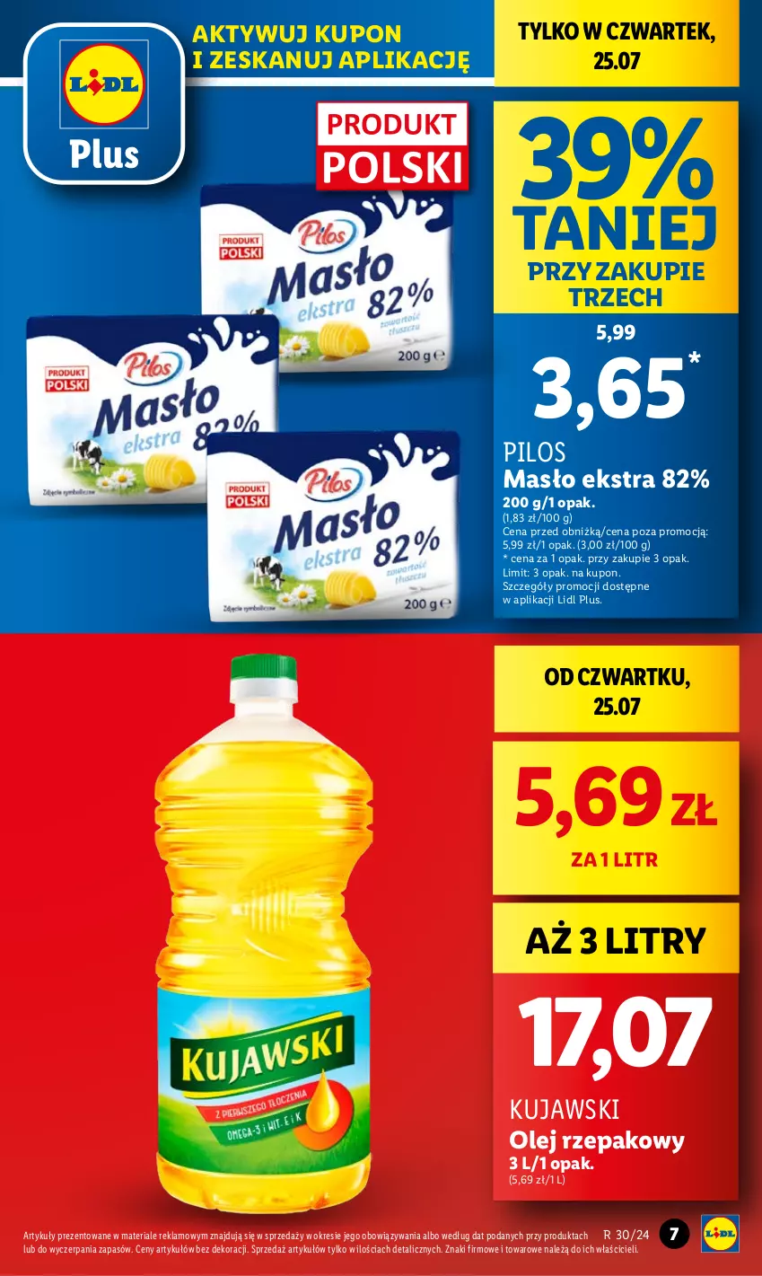 Gazetka promocyjna Lidl - GAZETKA - ważna 25.07 do 27.07.2024 - strona 7 - produkty: Kujawski, Masło, Olej, Olej rzepakowy, Pilos