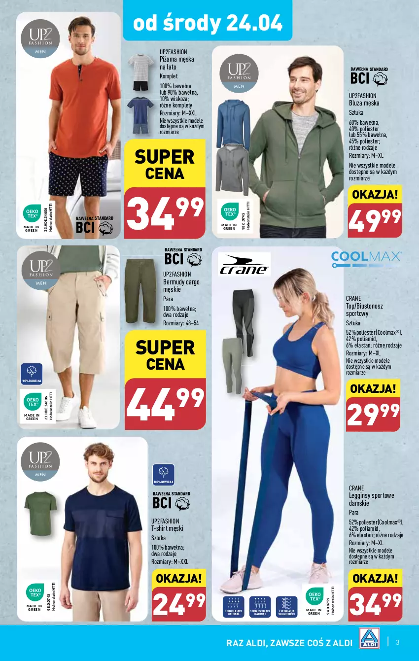 Gazetka promocyjna Aldi - Artykuły przemysłowe i tekstylia - ważna 24.04 do 27.04.2024 - strona 3 - produkty: Bermudy, Biustonosz, Bluza, Fa, Gin, Legginsy, LG, Olma, Piżama, Por, Sport, T-shirt, Top, Wełna