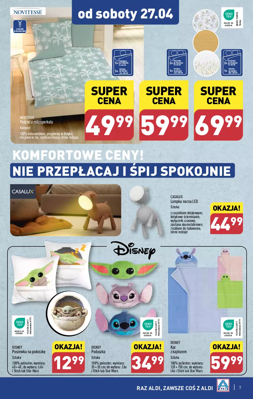 Gazetka promocyjna Aldi - Artykuły przemysłowe i tekstylia - ważna 24.04 do 27.04.2024 - strona 7 - produkty: Akumulator, Disney, Koc, LANA, Poduszka, Pościel, Poszewka, Silan, Star Wars