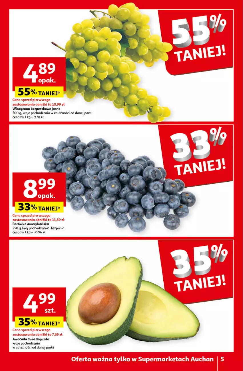 Gazetka promocyjna Auchan - Gazetka Oferty tygodnia! Supermarket Auchan - ważna 18.04 do 24.04.2024 - strona 5 - produkty: Borówka, Borówka amerykańska, Wino