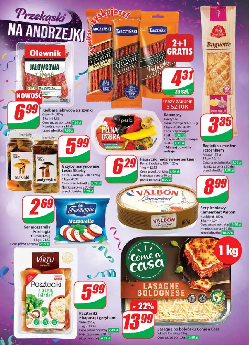 Gazetka promocyjna Dino - Gazetka 47 - ważna 21.11 do 28.11.2023 - strona 18 - produkty: Bagietka, Camembert, Grzyby, Grzyby marynowane, Hochland, Kabanos, Kapustą, Kiełbasa, Lasagne, Mozzarella, Olewnik, Papryczki nadziewane, Ser, Ser pleśniowy, Tarczyński