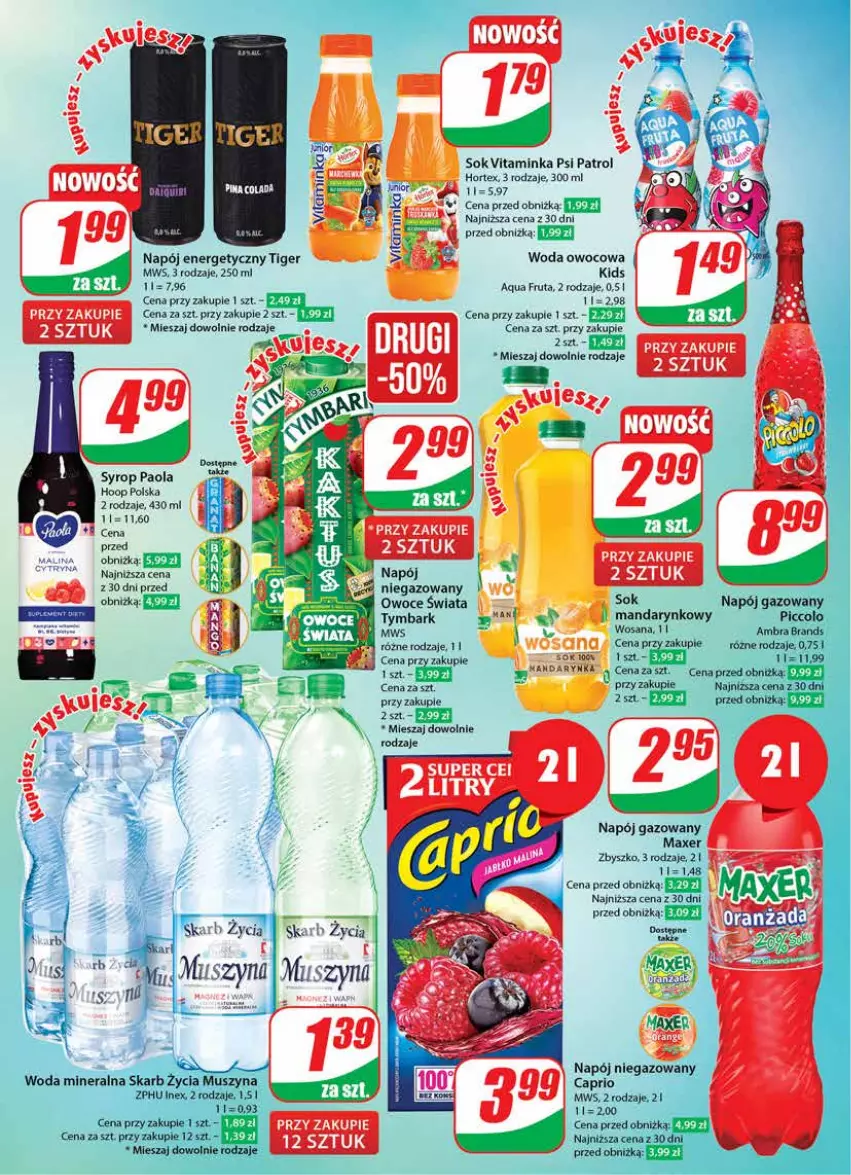 Gazetka promocyjna Dino - Gazetka 47 - ważna 21.11 do 28.11.2023 - strona 2 - produkty: Hoop, Hortex, Inka, Maxer, Mus, Napój, Napój energetyczny, Napój gazowany, Napój niegazowany, Owoce, Paola, Psi Patrol, Sok, Syrop, Szyna, Tiger, Tymbark, Woda, Woda mineralna, Wosana