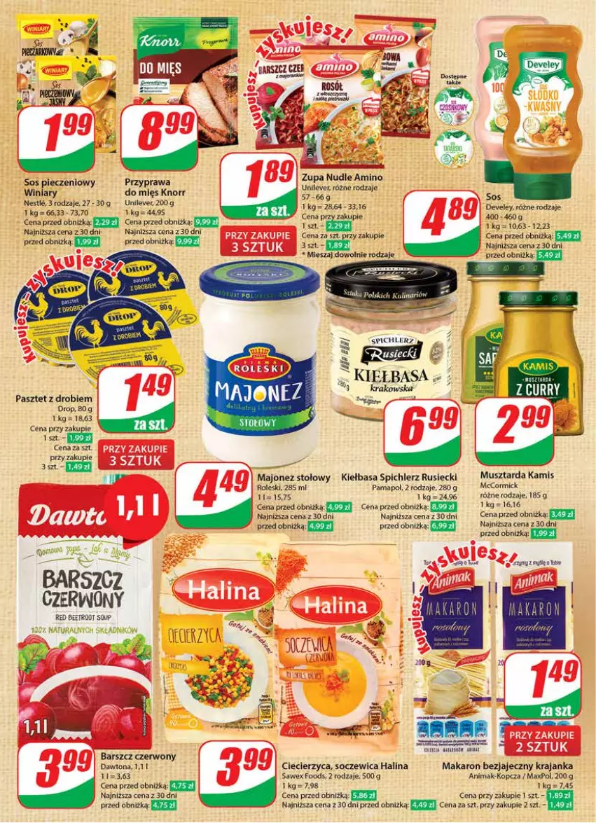 Gazetka promocyjna Dino - Gazetka 47 - ważna 21.11 do 28.11.2023 - strona 9 - produkty: Dawtona, Kamis, Kiełbasa, LG, Majonez, Makaron, Mus, Musztarda, Pasztet, Piec, Ser, Sos, Sos pieczeniowy, Spichlerz Rusiecki, Winiary