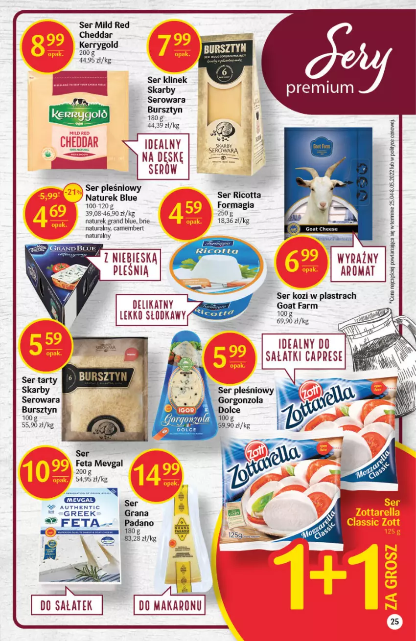 Gazetka promocyjna Delikatesy Centrum - Gazetka DC24 - ważna 23.06 do 29.06.2022 - strona 25 - produkty: Brie, Bursztyn, Camembert, Cheddar, Fa, Feta, Gorgonzola, Gra, Makaron, NaTurek, Ricotta, Sałat, Ser, Ser kozi, Ser pleśniowy