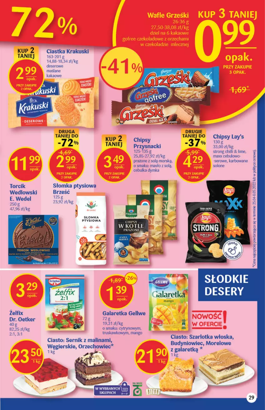 Gazetka promocyjna Delikatesy Centrum - Gazetka DC24 - ważna 23.06 do 29.06.2022 - strona 29 - produkty: Chipsy, Ciastka, Deser, Dr. Oetker, E. Wedel, Gala, Galaretka, Kakao, Krakus, Krakuski, Mango, Masło, Przysnacki, Ser, Szarlotka