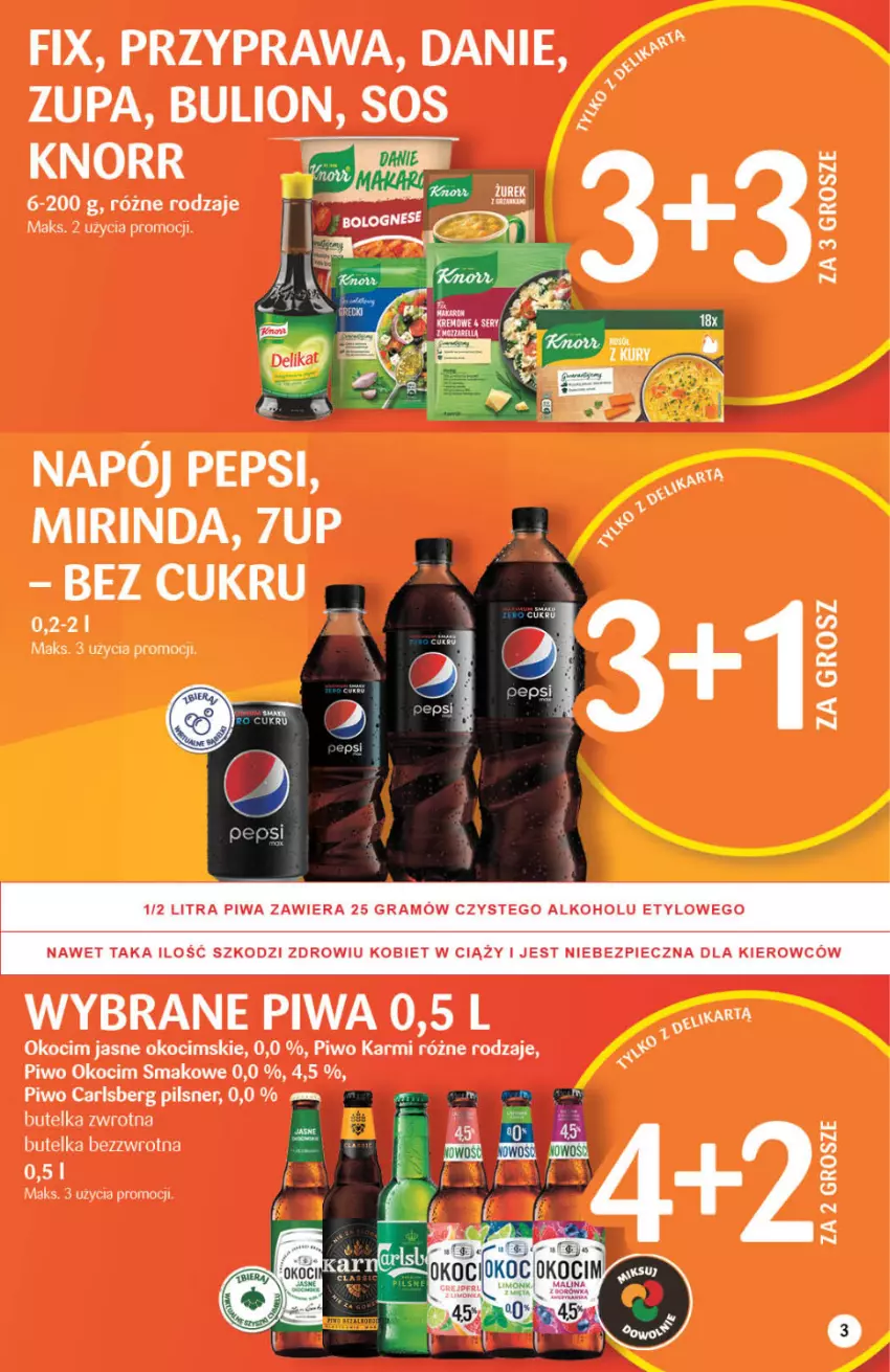 Gazetka promocyjna Delikatesy Centrum - Gazetka DC24 - ważna 23.06 do 29.06.2022 - strona 3 - produkty: 7up, Carlsberg, Karmi, Knorr, Koc, Mirinda, Napój, Okocim, Pepsi, Piwa, Piwo, Zupa