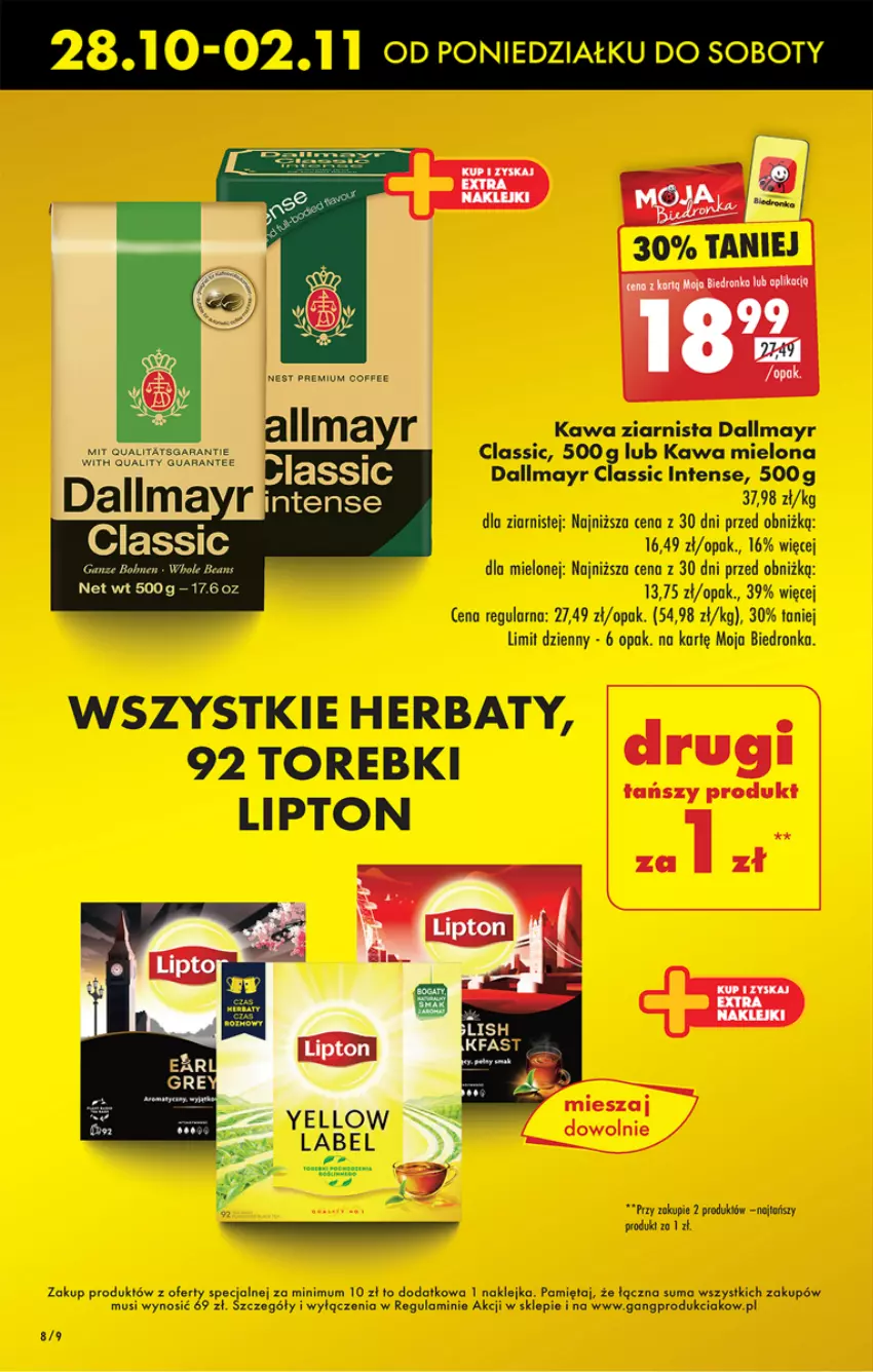 Gazetka promocyjna Biedronka - Od poniedzialku - ważna 28.10 do 02.11.2024 - strona 10 - produkty: Dallmayr, Dron, Kawa, Kawa mielona, Kawa ziarnista, Klej, Lipton, Mięta, Mus