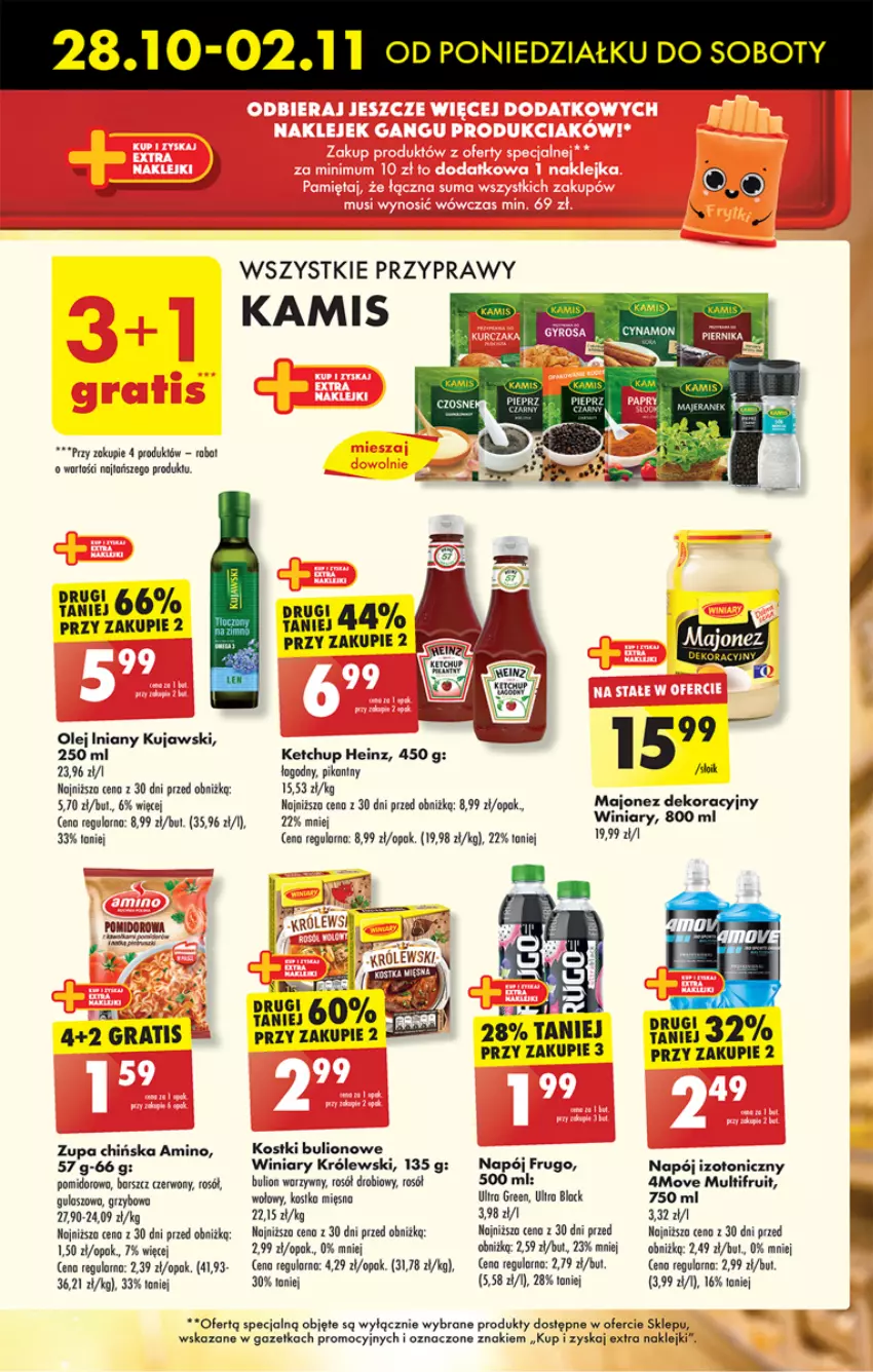 Gazetka promocyjna Biedronka - Od poniedzialku - ważna 28.10 do 02.11.2024 - strona 35 - produkty: Bulion, Gra, Heinz, Kamis, Ketchup, Klej, Królewski, Kujawski, Lion, Majonez, Napój, Napój izotoniczny, Ole!, Olej, Olej iniany, Przyprawy, Rosół, Rosół drobiowy, Rosół wołowy, Winiary, Zupa