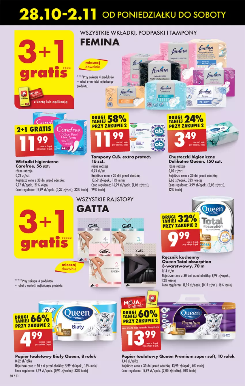 Gazetka promocyjna Biedronka - Od poniedzialku - ważna 28.10 do 02.11.2024 - strona 70 - produkty: Carefree, Chusteczki, Gatta, Gra, O.B., Papier, Papier toaletowy, Podpaski, Rajstopy, Ręcznik, Ręcznik kuchenny, Robot, Tampony, Top, Wkładki