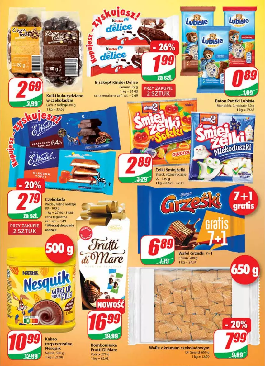 Gazetka promocyjna Dino - Gazetka - ważna 20.10 do 26.10.2021 - strona 3 - produkty: Baton, Czekolada, Dr Gerard, Ferrero, Grześki, Kakao, Kinder, Lubisie, Nesquik, Wafle