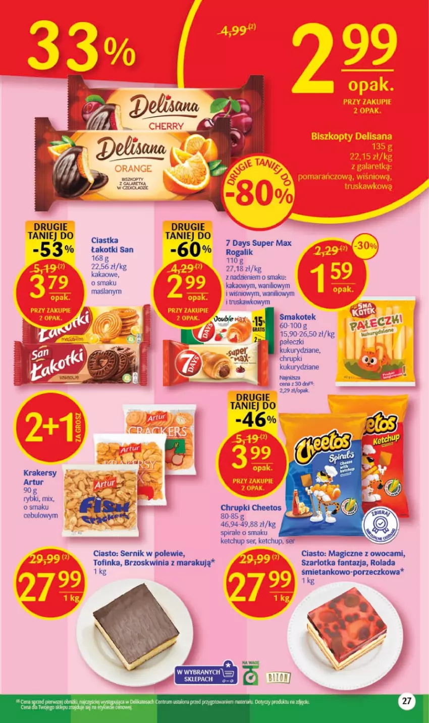 Gazetka promocyjna Delikatesy Centrum - Gazetka DC28 - ważna 20.07 do 26.07.2023 - strona 27 - produkty: 7 Days, Cheetos, Chrupki, Ciastka, Fa, Fanta, Inka, Kakao, Ketchup, Kotek, Krakersy, Kukurydza, LG, Por, Rogal, Rolada, Rum, Ser, Smakotek, Szarlotka