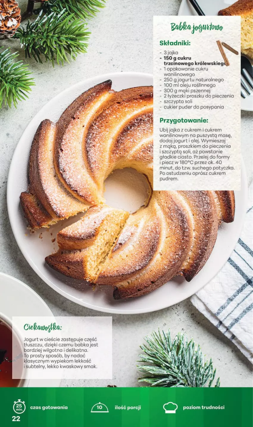 Gazetka promocyjna Delikatesy Centrum - Katalog Przepisy na Bliskie Święta Franczyza DC48-DC49-DC50 - ważna 27.11 do 17.12.2025 - strona 22 - produkty: Babka, Cukier, Cukier puder, Jogurt, Królewski, LG, Olej, Piec, Por, Puder