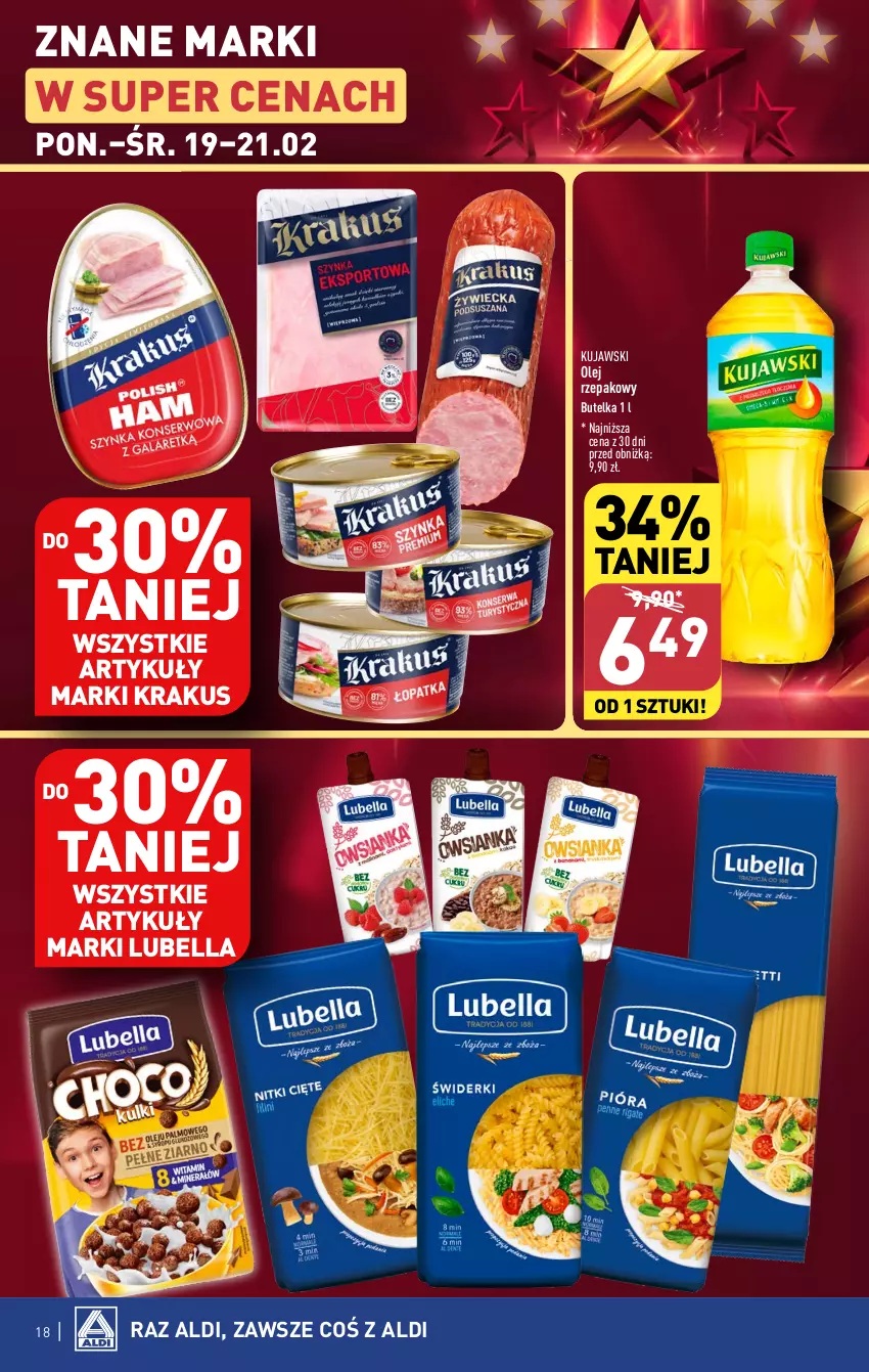 Gazetka promocyjna Aldi - Pełna oferta - ważna 19.02 do 24.02.2024 - strona 18 - produkty: Bell, Bella, Krakus, Kujawski, Lubella, Olej, Olej rzepakowy