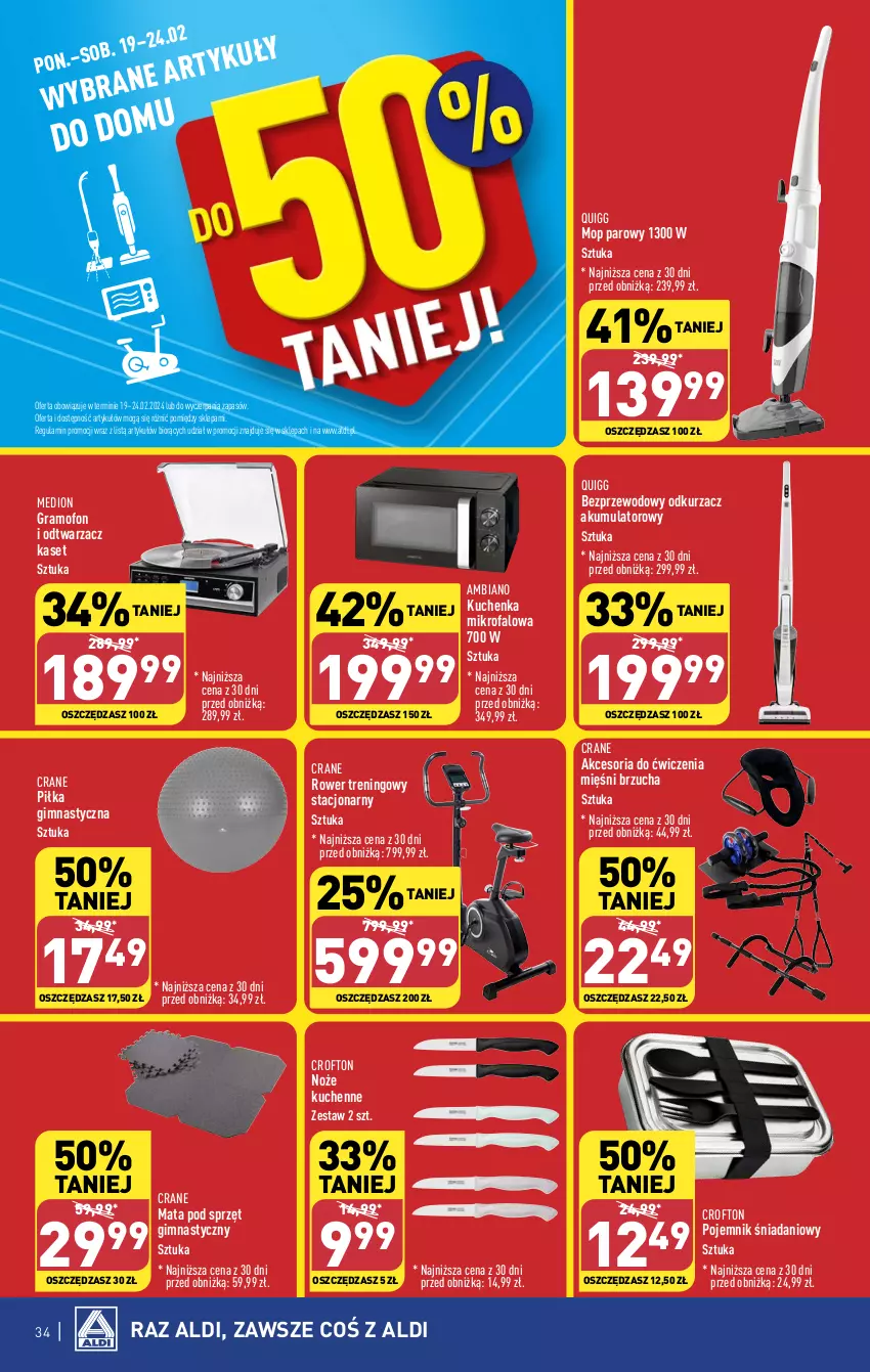 Gazetka promocyjna Aldi - Pełna oferta - ważna 19.02 do 24.02.2024 - strona 34 - produkty: Akumulator, Danio, Fa, Gra, Kuchenka mikrofalowa, Mop, Mop parowy, Noż, Odkurzacz, Pojemnik, Rower