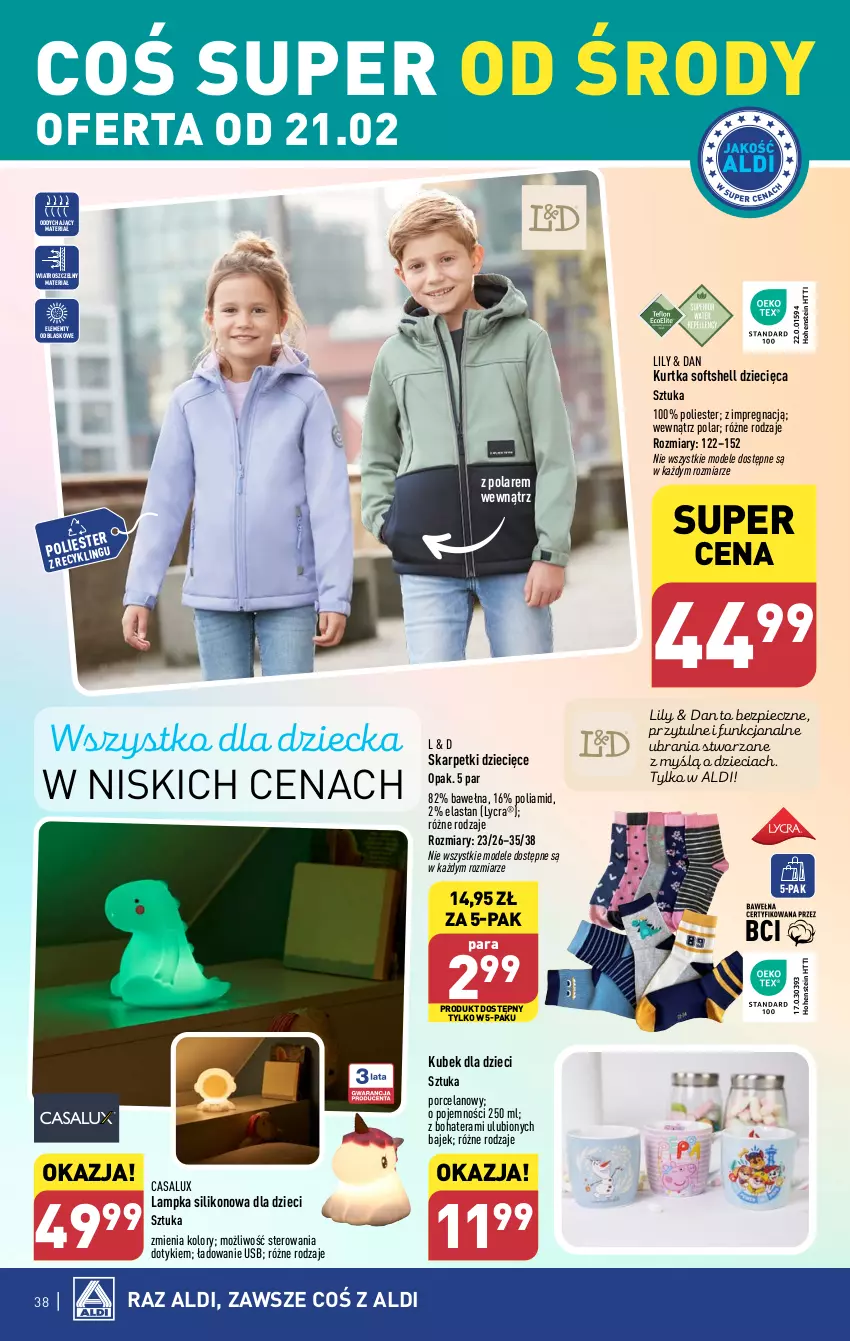 Gazetka promocyjna Aldi - Pełna oferta - ważna 19.02 do 24.02.2024 - strona 38 - produkty: Dzieci, Karp, Kubek, Kurtka, Kurtka softshell, Piec, Por, Skarpetki, Tera, Ubrania, Wełna