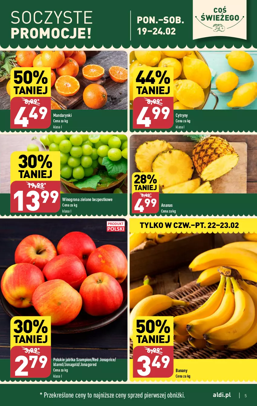 Gazetka promocyjna Aldi - Pełna oferta - ważna 19.02 do 24.02.2024 - strona 5 - produkty: Ananas, Banany, Cytryny, Jabłka, Jonagold, Mandarynki, Szampion, Wino, Winogrona