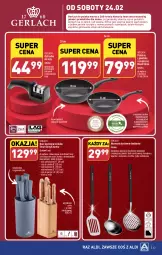 Gazetka promocyjna Aldi - Pełna oferta - Gazetka - ważna od 24.02 do 24.02.2024 - strona 43 - produkty: Sok, Noż, Nóż do chleba, Ostrzałka do noży, Blok na noże, Finish, Sharp, Nóż szefa kuchni, Cedzak, Chleb, Patelnia, Fa