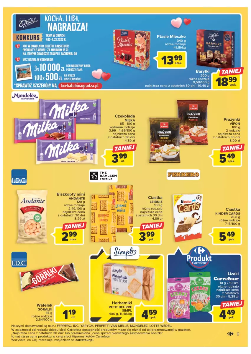 Gazetka promocyjna Carrefour - Gazetka Carrefour - ważna 07.02 do 18.02.2023 - strona 11 - produkty: Biszkopty, Ciastka, Fa, Ferrero, Góralki, Herbatniki, Kinder, Milka, NBA, Wafelek