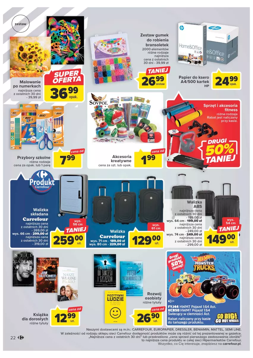 Gazetka promocyjna Carrefour - Gazetka Carrefour - ważna 07.02 do 18.02.2023 - strona 24 - produkty: Dres, HP, Książka, Mattel, Papier, Papier do ksero, Pojazd, Ser, Walizka