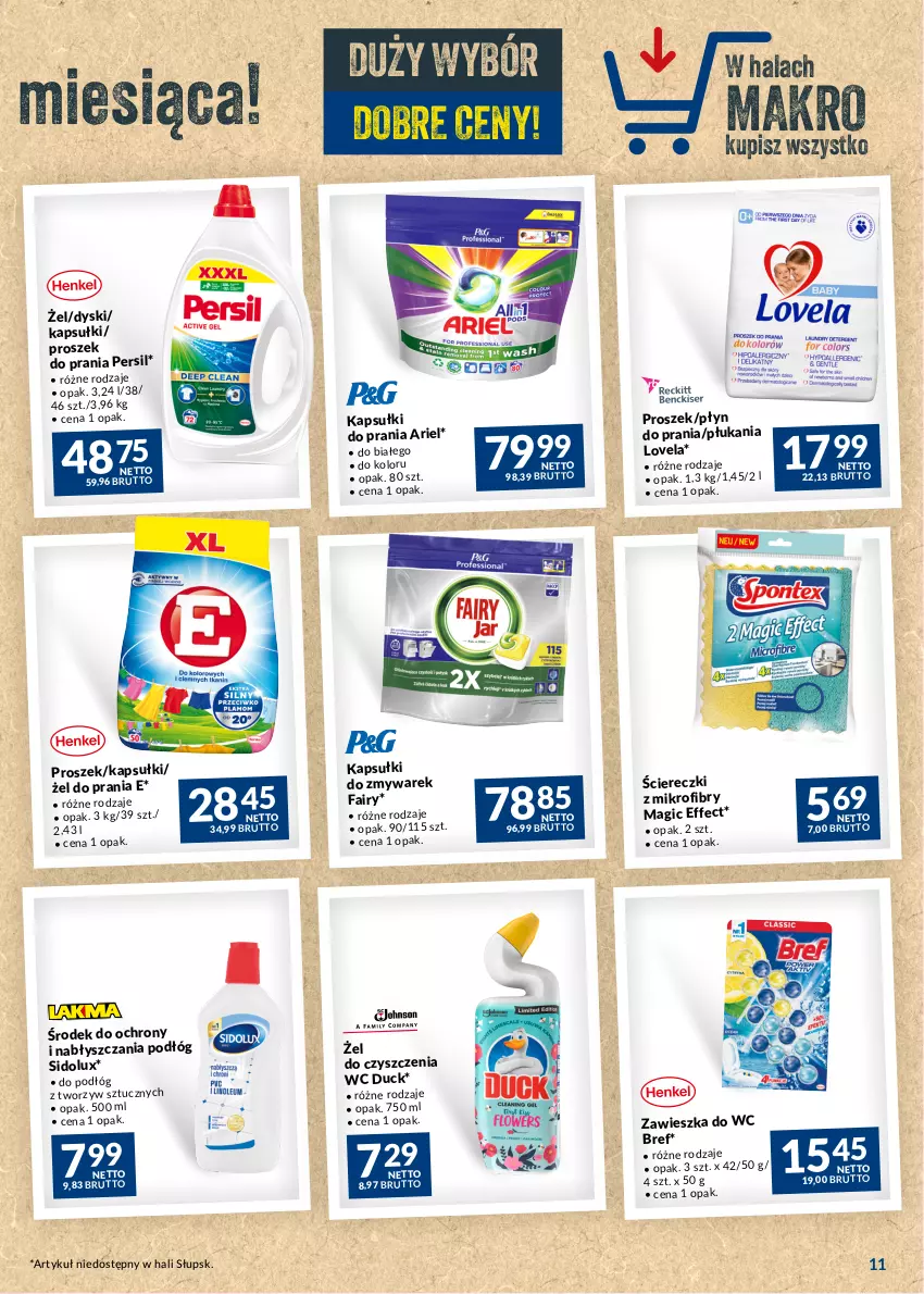 Gazetka promocyjna Makro - Najlepsze oferty - ważna 25.07 do 21.08.2023 - strona 11 - produkty: Ariel, Bref, Duck, Fa, Kapsułki do prania, Lovela, Persil, Płyn do prania, Proszek do prania, Sidolux, Zawieszka do wc