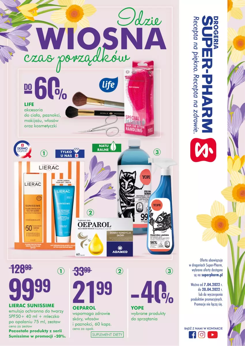 Gazetka promocyjna Super Pharm - Gazetka - ważna 07.04 do 20.04.2022 - strona 1 - produkty: Emulsja, Lierac, Makijaż, Mleczko, Pajac, Ser, Suplement diety, Yope, Zdrowie