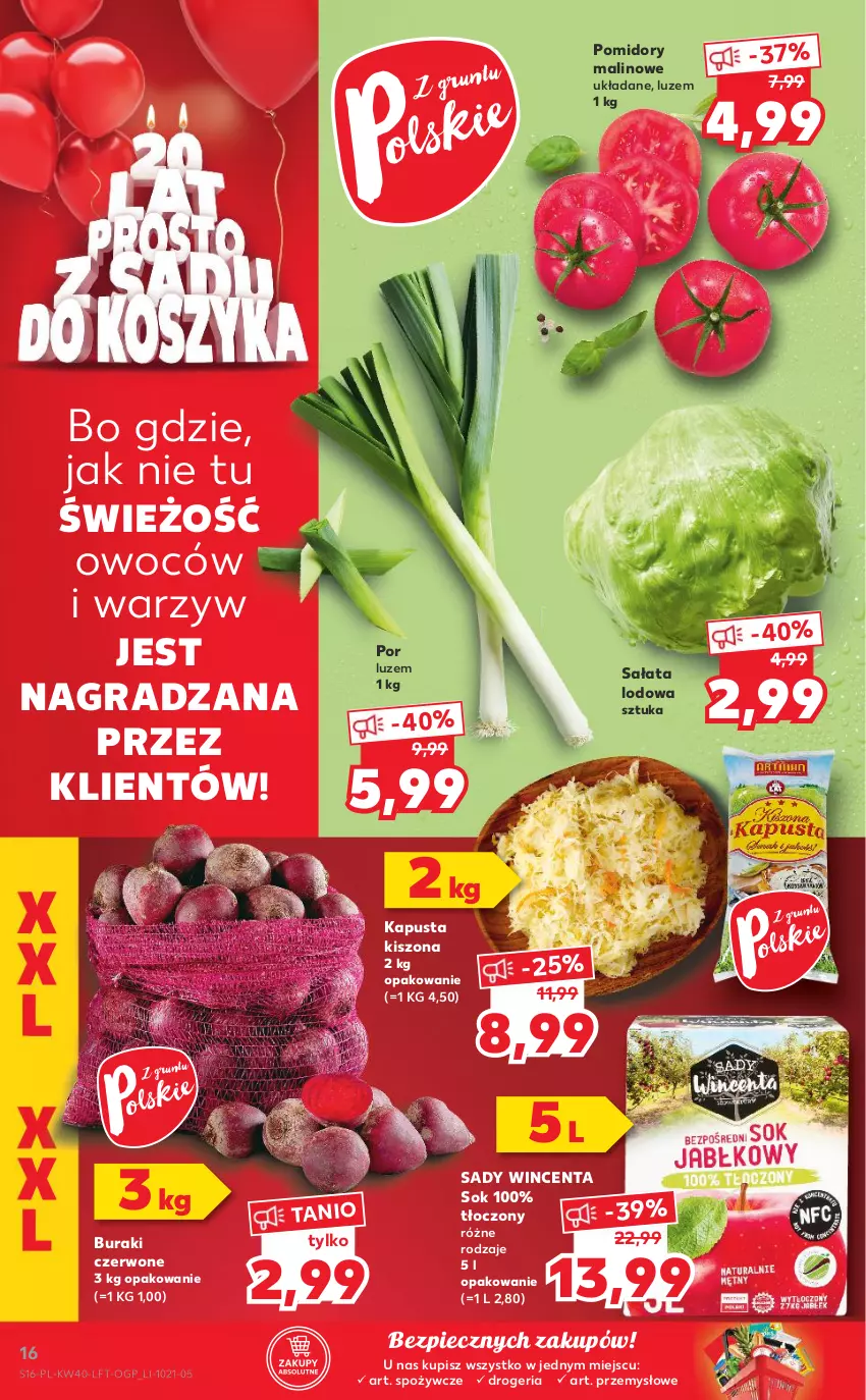 Gazetka promocyjna Kaufland - OFERTA TYGODNIA - ważna 07.10 do 13.10.2021 - strona 16 - produkty: Buraki, Gra, Piec, Pomidory, Por, Sałat, Sałata lodowa, Sok