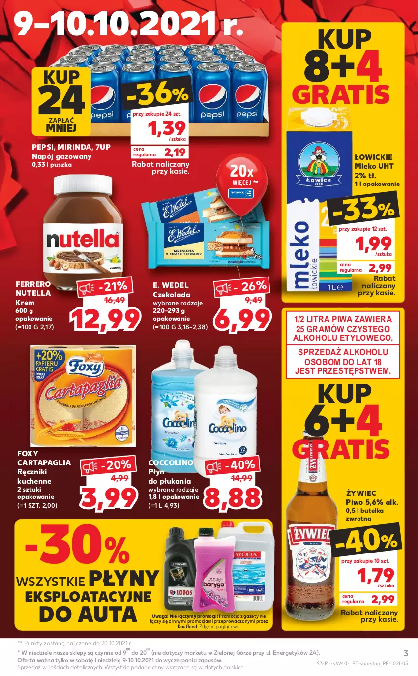 Gazetka promocyjna Kaufland - OFERTA TYGODNIA - ważna 07.10 do 13.10.2021 - strona 3 - produkty: 7up, Coccolino, Czekolada, E. Wedel, Ferrero, Foxy, Gra, Mirinda, Mleko, Napój, Napój gazowany, Nutella, Pepsi, Piwa, Piwo, Płyn do płukania, Ręcznik, Waga