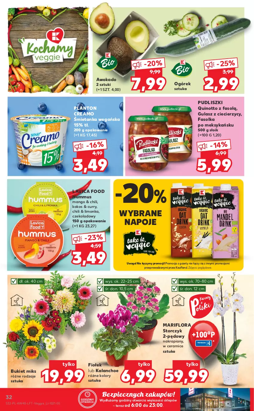 Gazetka promocyjna Kaufland - OFERTA TYGODNIA - ważna 07.10 do 13.10.2021 - strona 32 - produkty: Bukiet, Fa, Flora, Hummus, Kalanchoe, Kokos, Limonka, Mango, Mus, Napoje, Ogórek, Piec, Pudliszki, Storczyk, Tera, Waga