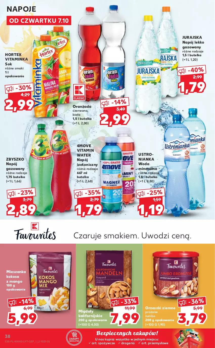 Gazetka promocyjna Kaufland - OFERTA TYGODNIA - ważna 07.10 do 13.10.2021 - strona 38 - produkty: Hortex, Inka, Kokos, Mango, Migdały, Napój, Napój gazowany, Napój izotoniczny, Napoje, Oranżada, Orzeszki, Orzeszki ziemne, Piec, Sok, Woda, Woda mineralna