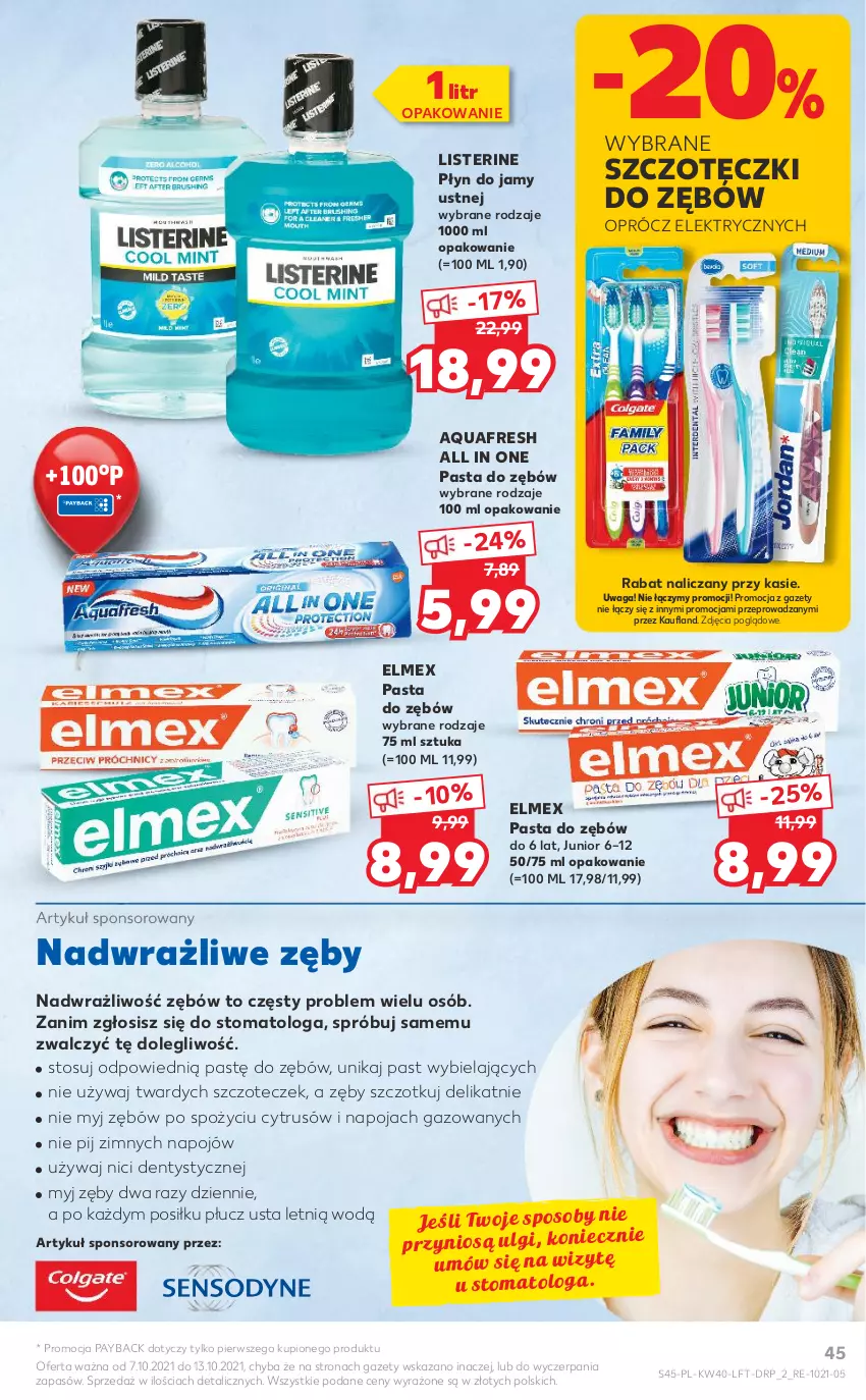 Gazetka promocyjna Kaufland - OFERTA TYGODNIA - ważna 07.10 do 13.10.2021 - strona 45 - produkty: Aquafresh, Elmex, LG, Listerine, Pasta do zębów, Waga