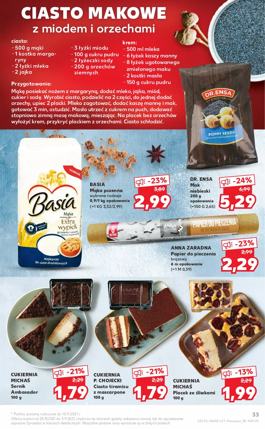 Gazetka promocyjna Kaufland - OFERTA TYGODNIA - ważna 28.10 do 03.11.2021 - strona 33 - produkty: Basia, Cukier, Lack, Mąka, Mąka pszenna, Mascarpone, Masło, Miód, Mleko, Noż, Papier, Papier do pieczenia, Piec, Ser, Top