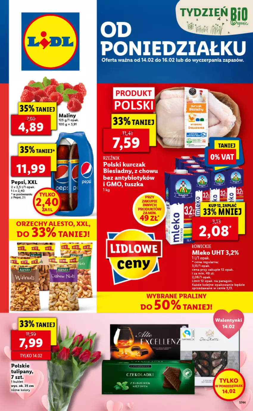 Gazetka promocyjna Lidl - GAZETKA - ważna 14.02 do 16.02.2022 - strona 1 - produkty: Bukiet, Maliny, Pepsi, Por, Tulipan