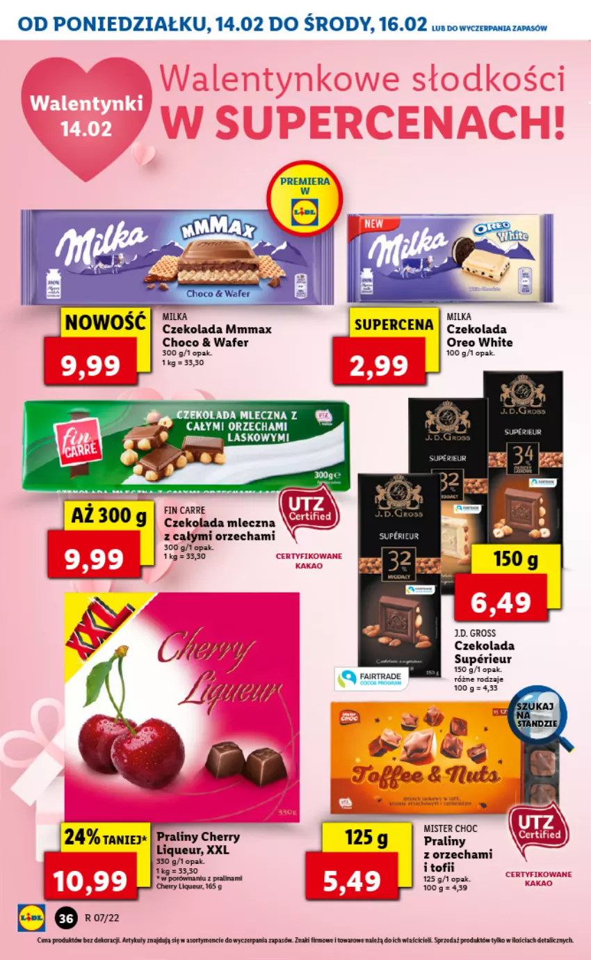 Gazetka promocyjna Lidl - GAZETKA - ważna 14.02 do 16.02.2022 - strona 36 - produkty: Czekolada, Czekolada mleczna, Oreo, Praliny