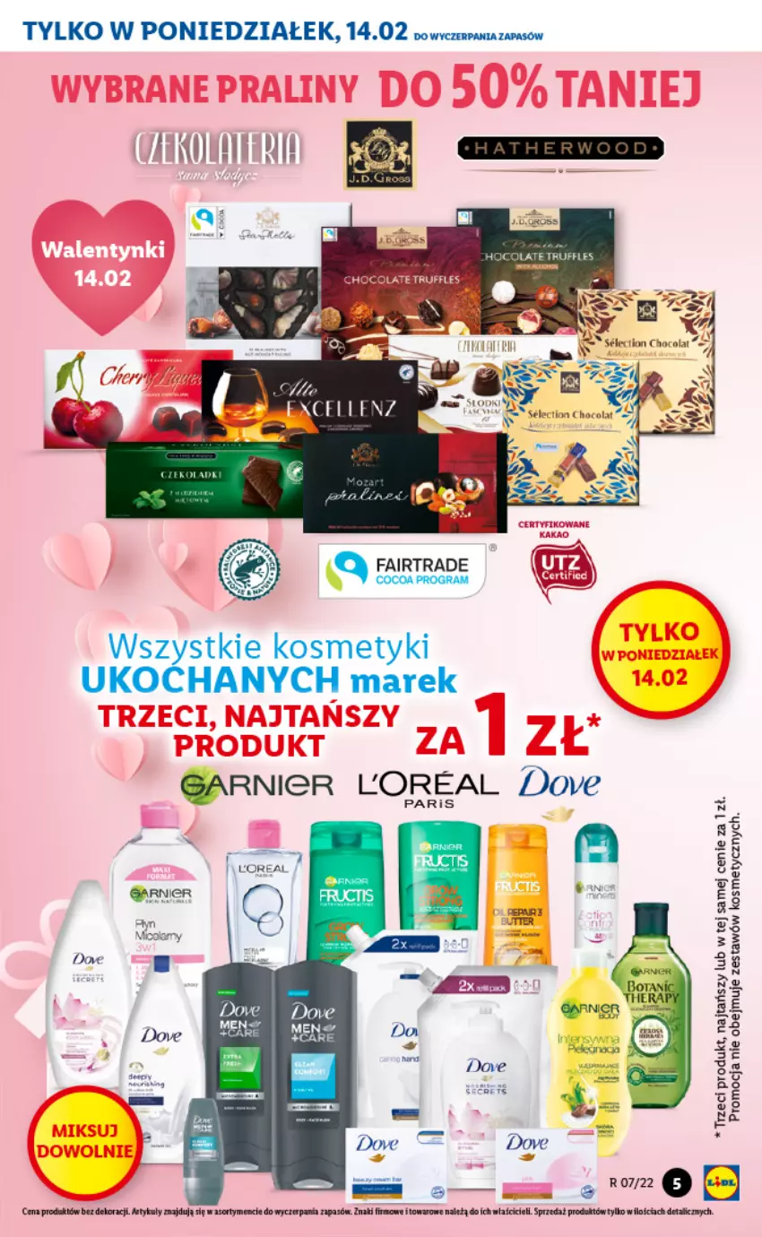 Gazetka promocyjna Lidl - GAZETKA - ważna 14.02 do 16.02.2022 - strona 5 - produkty: Dove, Fa, Garnier, Gra, Koc, Praliny, Sól