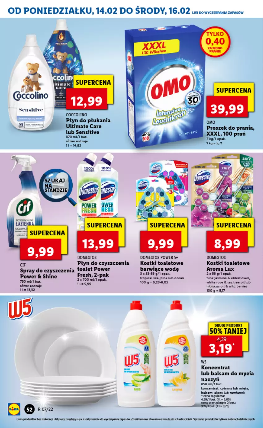 Gazetka promocyjna Lidl - GAZETKA - ważna 14.02 do 16.02.2022 - strona 52 - produkty: Balsam do mycia naczyń, Coccolino, Do mycia naczyń, Domestos, Mięta, Mus, Płyn do płukania, Proszek do prania, Rum, Spray do czyszczenia, Tatra, Tea tree