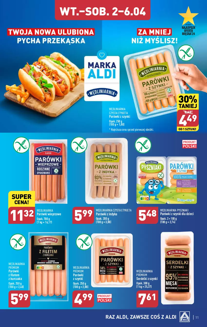 Gazetka promocyjna Aldi - Pełna oferta - ważna 02.04 do 06.04.2024 - strona 11 - produkty: Dzieci, Kurczak, Parówki, Parówki z indyka, Parówki z szynki, Ser, Serdelki