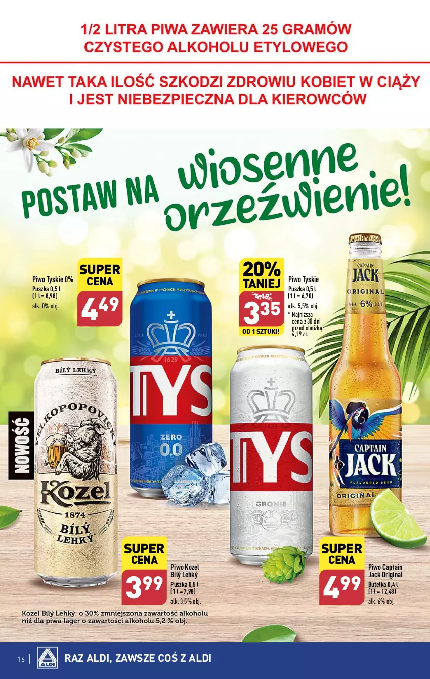 Gazetka promocyjna Aldi - Pełna oferta - ważna 02.04 do 06.04.2024 - strona 16 - produkty: Captain Jack, Gin, Kozel, Piwo, Tyskie