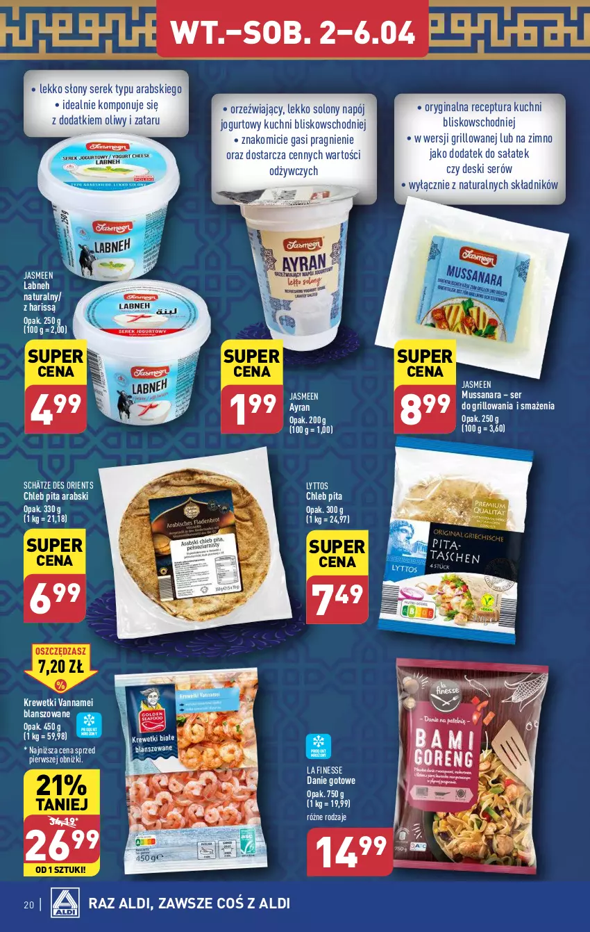 Gazetka promocyjna Aldi - Pełna oferta - ważna 02.04 do 06.04.2024 - strona 20 - produkty: Chleb, Danie gotowe, Gin, Grill, Jogurt, Krewetki, Mus, Napój, Napój jogurtowy, Sałat, Ser, Serek