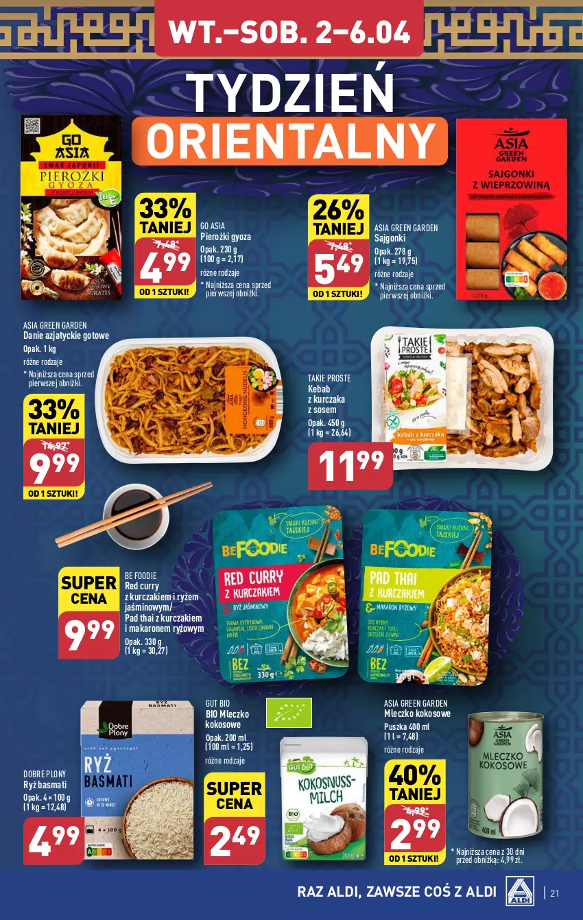 Gazetka promocyjna Aldi - Pełna oferta - ważna 02.04 do 06.04.2024 - strona 21 - produkty: Kebab, Kebab z kurczaka, Kokos, Kurczak, Makaron, Mleczko, Ryż, Ryż basmati, Sajgonki, Sos